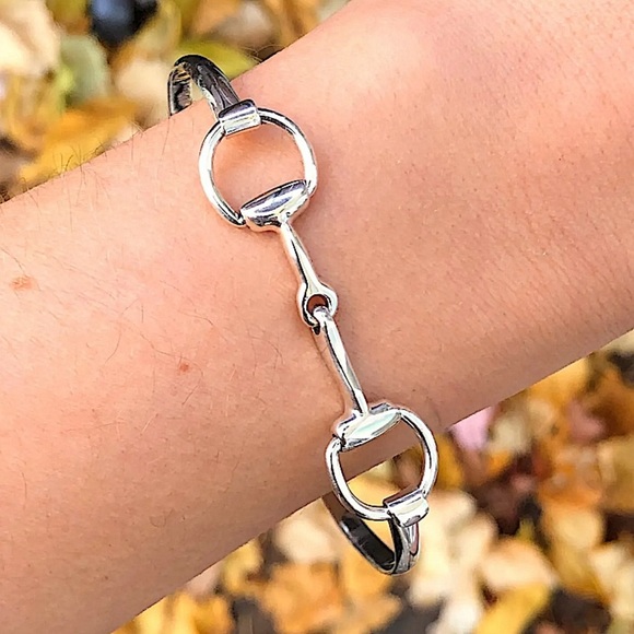 Sterling Silver HorseBit Bracelet Snaffle D Ring Bangle - Picture 4 of 11